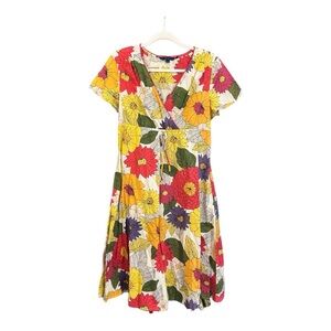 Boden Floral Midi Dress - Red, Yellow, Purple